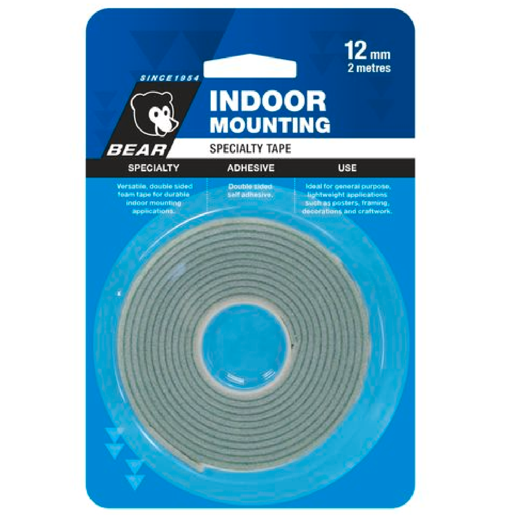 BEAR INDOOR Mounting Double Sided Tape HEAVY DUTY 12MM X 2M
